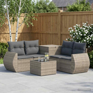 vidaXL Bankstel 6 st Grijs en Donkergrijs Poly Rattan en Staal