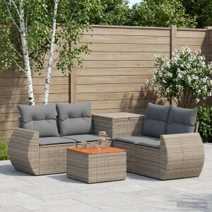 vidaXL Bankstel 6 st Grijs en Donkergrijs Poly Rattan en Staal