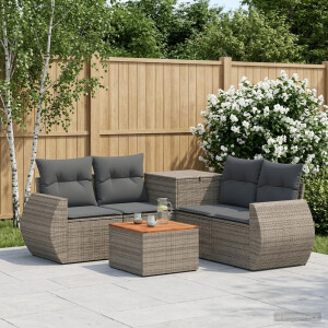 vidaXL Bankstel 6 st Grijs en Donkergrijs Poly Rattan en Staal