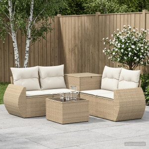 vidaXL Bankstel 6 st Beige en Crème Wit Poly Rattan en Staal