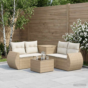 vidaXL Bankstel 6 st Beige en Crème Wit Poly Rattan en Staal