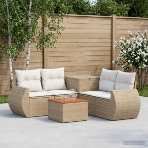 vidaXL Bankstel 6 st Beige en Crème Wit Poly Rattan en Staal