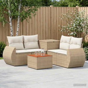 vidaXL Bankstel 6 st Beige en Crème Wit Poly Rattan en Staal