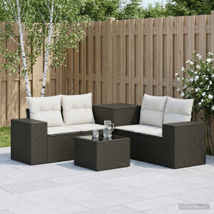 vidaXL Bankstel 6 st Zwart en Cream Wit Poly Rattan en Staal