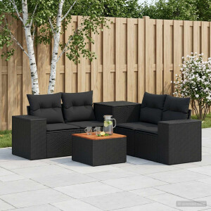 vidaXL Bankstel 6 st Zwart Poly Rattan en Staal