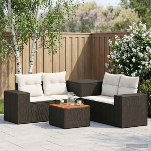 vidaXL Bankstel 6 st Zwart en Cream Wit Poly Rattan en Staal