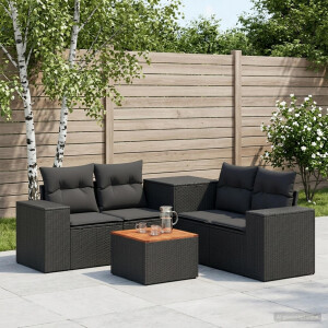 vidaXL Bankstel 6 st Zwart Poly Rattan en Staal