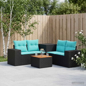 vidaXL Bankstel 6 st Zwart en Blauw Poly Rattan en Staal
