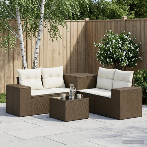vidaXL Bankstel 6 st Bruin en Crème Wit Poly Rattan en Staal