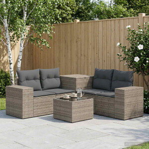 vidaXL Bankstel 6 st Grijs en Donkergrijs Poly Rattan en Staal
