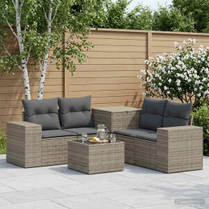 vidaXL Bankstel 6 st Grijs en Donkergrijs Poly Rattan en Staal