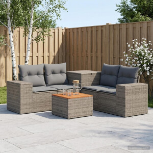 vidaXL Bankstel 6 st Grijs en Donkergrijs Poly Rattan en Staal