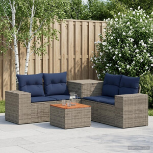 vidaXL Bankstel 6 st Grijs en Marineblauw Poly Rattan en Staal