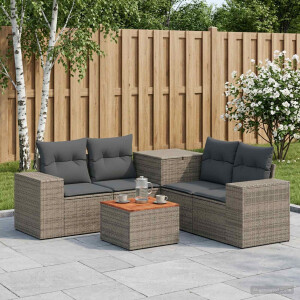 vidaXL Bankstel 6 st Grijs en Donkergrijs Poly Rattan en Staal