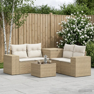 vidaXL Bankstel 6 st Beige en Crème Wit Poly Rattan en Staal