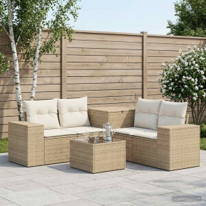 vidaXL Bankstel 6 st Beige en Crème Wit Poly Rattan en Staal