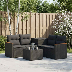 vidaXL Bankstel 6 st Zwart Poly Rattan en Staal