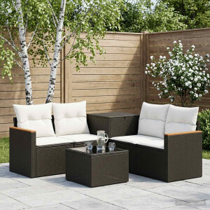 vidaXL Bankstel 6 st Zwart en Cream Wit Poly Rattan en Staal