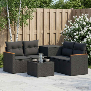 vidaXL Bankstel 6 st Zwart Poly Rattan en Staal