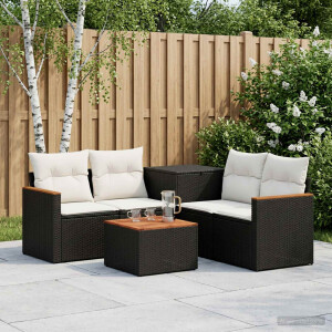 vidaXL Bankstel 6 st Zwart en Cream Wit Poly Rattan en Staal