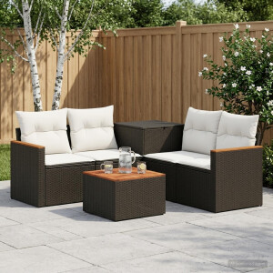 vidaXL Bankstel 6 st Zwart en Cream Wit Poly Rattan en Staal