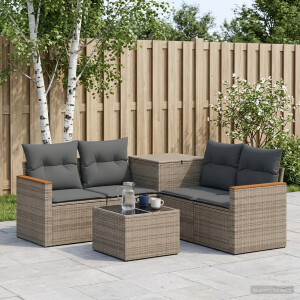 vidaXL Bankstel 6 st Grijs en Donkergrijs Poly Rattan en Staal