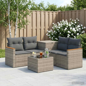 vidaXL Bankstel 6 st Grijs en Donkergrijs Poly Rattan en Staal