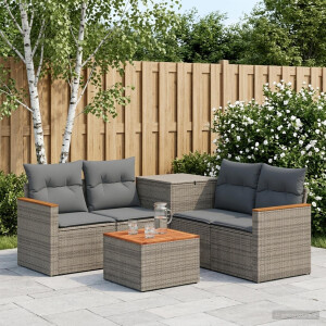 vidaXL Bankstel 6 st Grijs en Donkergrijs Poly Rattan en Staal