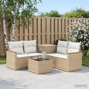 vidaXL Bankstel 6 st Beige en Crème Wit Poly Rattan en Staal