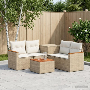 vidaXL Bankstel 6 st Beige en Crème Wit Poly Rattan en Staal