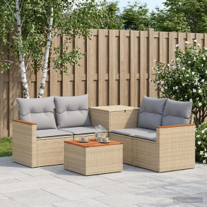 vidaXL Bankstel 6 st Beige en Licht Grijs Poly Rattan en Staal