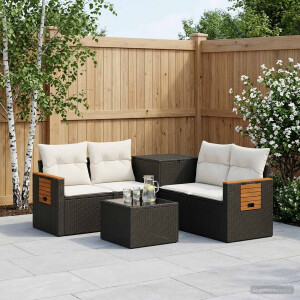 vidaXL Bankstel 6 st Zwart en Cream Wit Poly Rattan en Staal