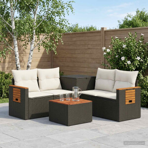 vidaXL Bankstel 6 st Zwart en Cream Wit Poly Rattan en Staal