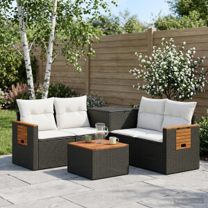 vidaXL Bankstel 6 st Zwart en Cream Wit Poly Rattan en Staal