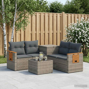 vidaXL Bankstel 6 st Grijs en Donkergrijs Poly Rattan en Staal