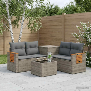 vidaXL Bankstel 6 st Grijs en Donkergrijs Poly Rattan en Staal
