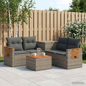 vidaXL Bankstel 6 st Grijs en Donkergrijs Poly Rattan en Staal