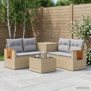 vidaXL Bankstel 6 st Beige en Licht Grijs Poly Rattan en Staal
