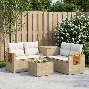 vidaXL Bankstel 6 st Beige en Crème Wit Poly Rattan en Staal