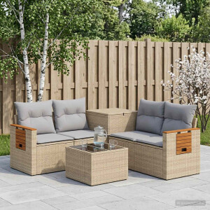 vidaXL Bankstel 6 st Beige en Licht Grijs Poly Rattan en Staal