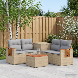 vidaXL Bankstel 6 st Beige en Licht Grijs Poly Rattan en Staal