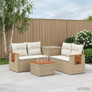 vidaXL Bankstel 6 st Beige en Crème Wit Poly Rattan en Staal