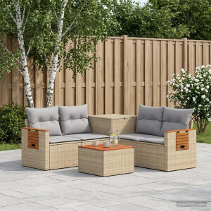 vidaXL Bankstel 6 st Beige en Licht Grijs Poly Rattan en Staal