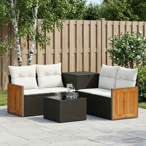 vidaXL Bankstel 6 st Zwart en Cream Wit Poly Rattan en Staal