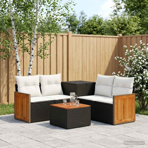 vidaXL Bankstel 6 st Zwart en Cream Wit Poly Rattan en Staal