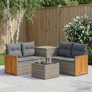 vidaXL Bankstel 6 st Grijs en Donkergrijs Poly Rattan en Staal