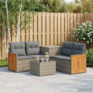 vidaXL Bankstel 6 st Grijs en Donkergrijs Poly Rattan en Staal