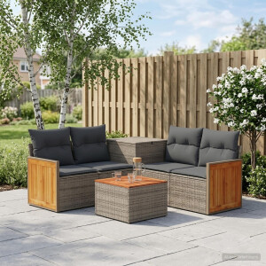vidaXL Bankstel 6 st Grijs en Donkergrijs Poly Rattan en Staal