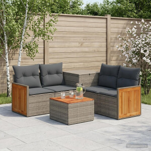 vidaXL Bankstel 6 st Grijs en Donkergrijs Poly Rattan en Staal