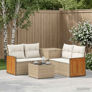 vidaXL Bankstel 6 st Beige en Crème Wit Poly Rattan en Staal